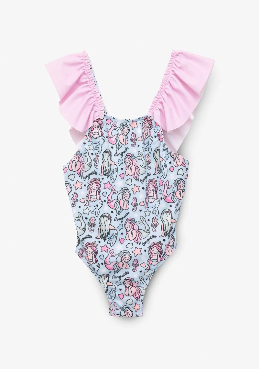 Flash Sale Bañador Niña Con Estampado De Sirena Azul Claro Y Coletero Baño