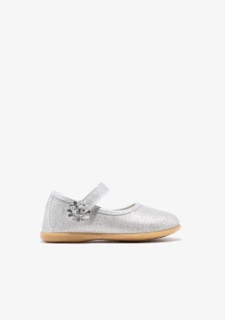 Best Sale Bailarinas De Bebé Flor Glitter Plata Bailarinas|Zapatos De Ceremonia