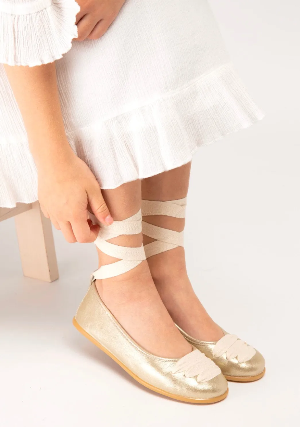 Cheap Bailarinas De Niña Con Lazo Platino B&W Zapatos|Zapatos De Ceremonia