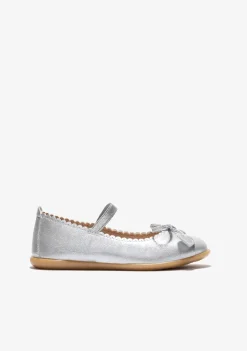 Clearance Bailarinas De Niña Lazo Corazones Metalizado Plata Zapatos De Ceremonia|Bailarinas