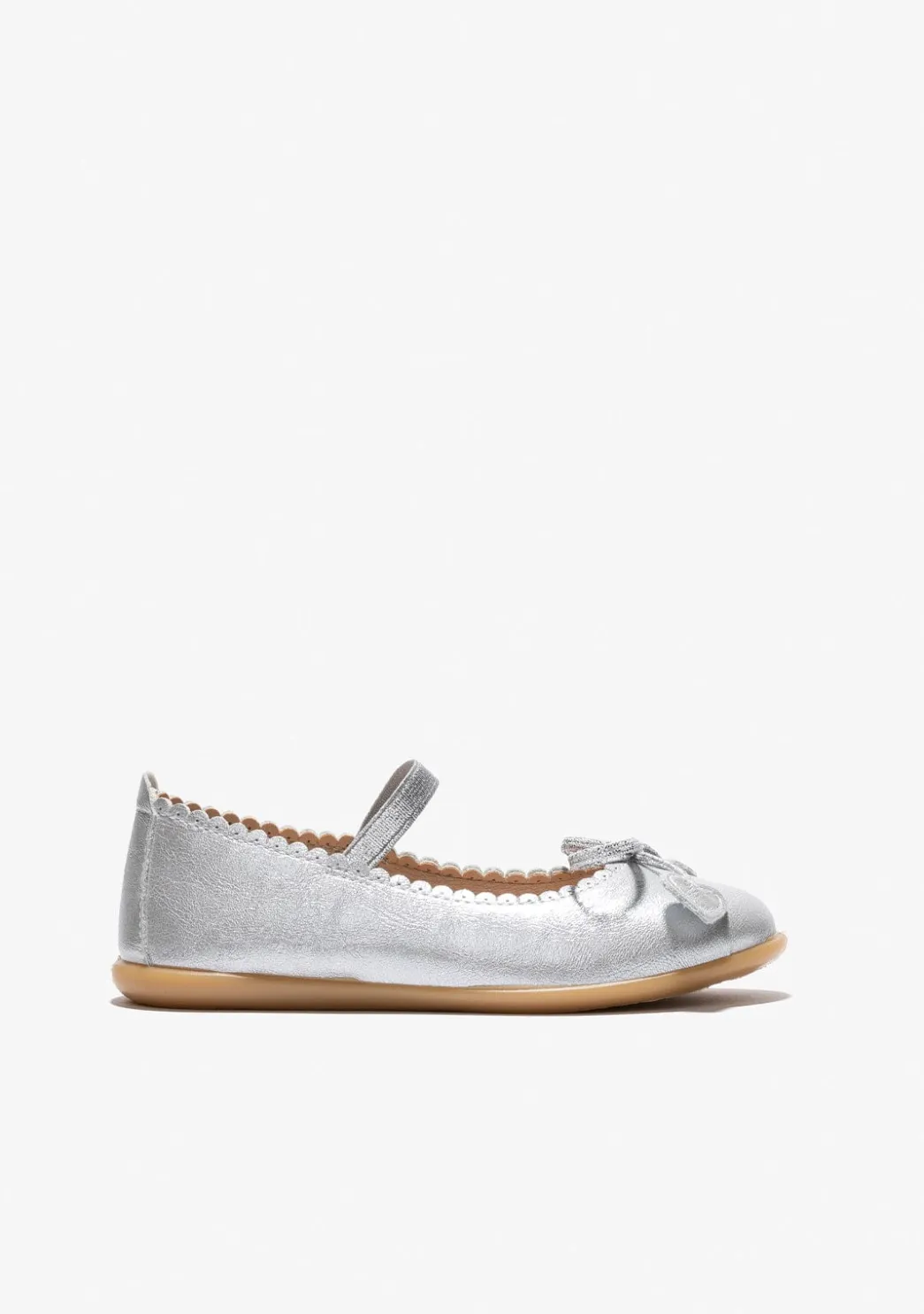 Clearance Bailarinas De Niña Lazo Corazones Metalizado Plata Zapatos De Ceremonia|Bailarinas
