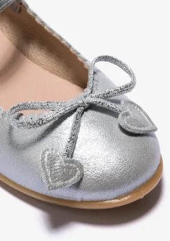 Clearance Bailarinas De Niña Lazo Corazones Metalizado Plata Zapatos De Ceremonia|Bailarinas