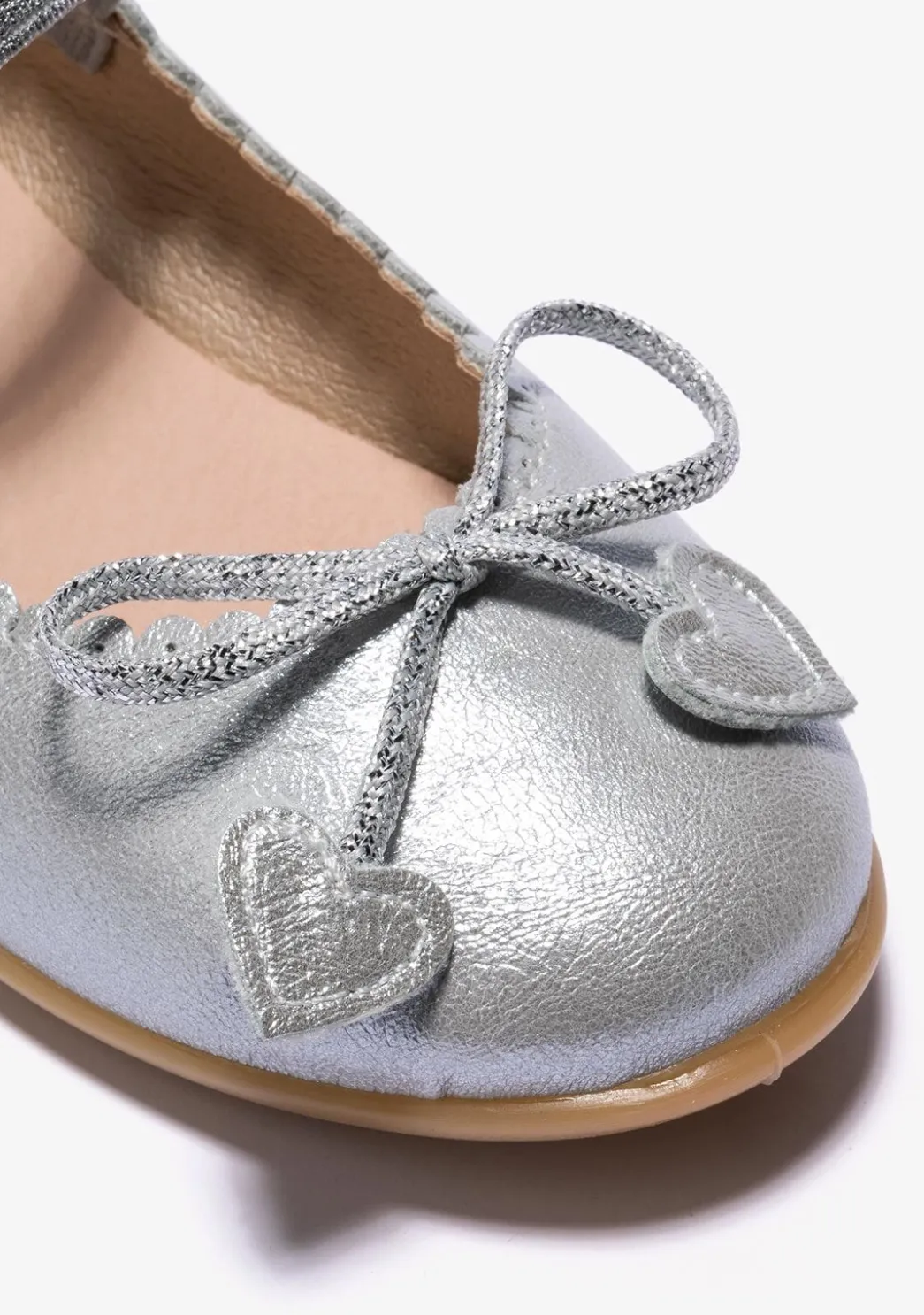 Clearance Bailarinas De Niña Lazo Corazones Metalizado Plata Zapatos De Ceremonia|Bailarinas