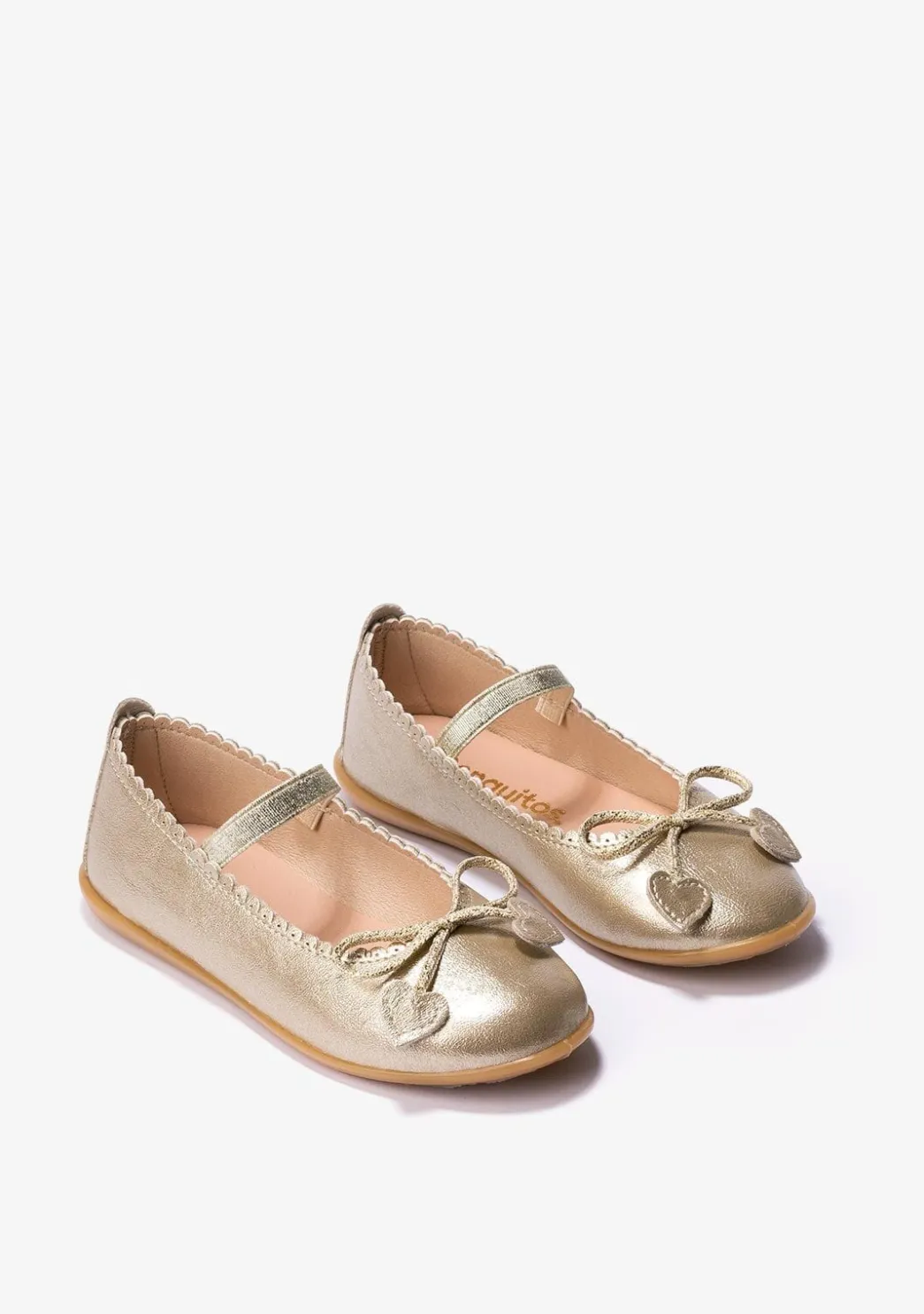Clearance Bailarinas De Niña Lazo Corazones Metalizado Platino Zapatos De Ceremonia|Bailarinas