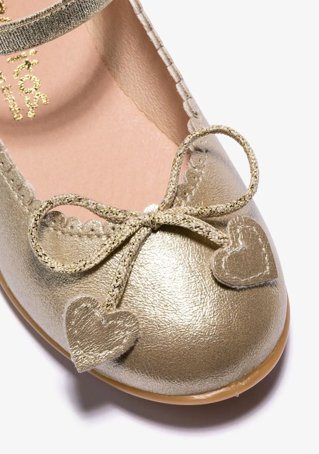 Clearance Bailarinas De Niña Lazo Corazones Metalizado Platino Zapatos De Ceremonia|Bailarinas