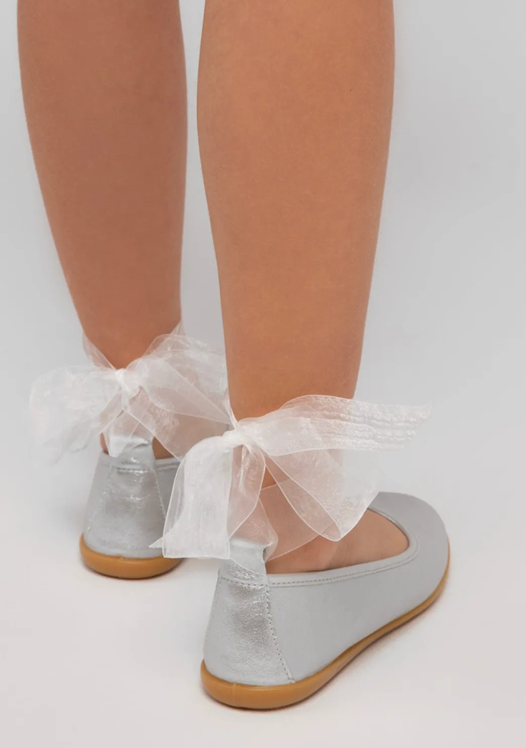 Fashion Bailarinas De Niña Lazo Metalizado Plata Zapatos De Ceremonia|Bailarinas