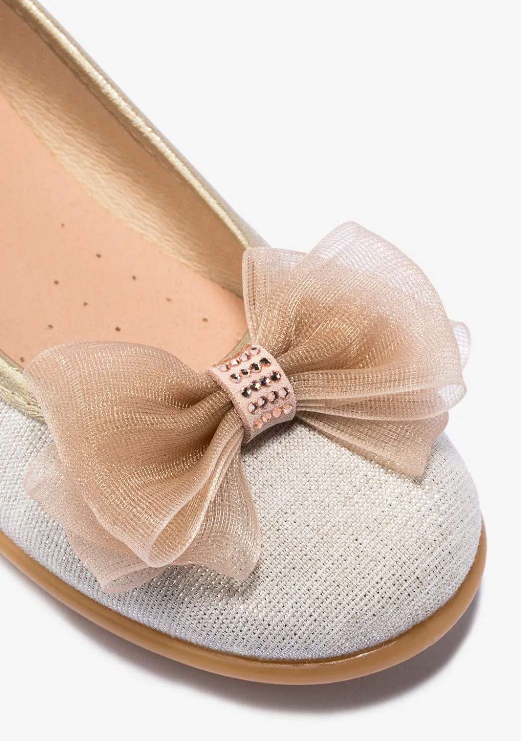 New Bailarinas De Niña Lazo Platino B&W Zapatos|Zapatos De Ceremonia