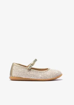 Store Bailarinas De Niña Metalizado Platino Zapatos De Ceremonia|Bailarinas