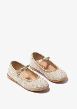 Store Bailarinas De Niña Metalizado Platino Zapatos De Ceremonia|Bailarinas