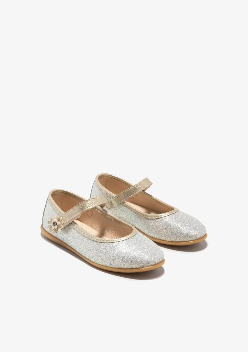 Hot Bailarinas Flor Glitter Oro Zapatos De Ceremonia|Bailarinas