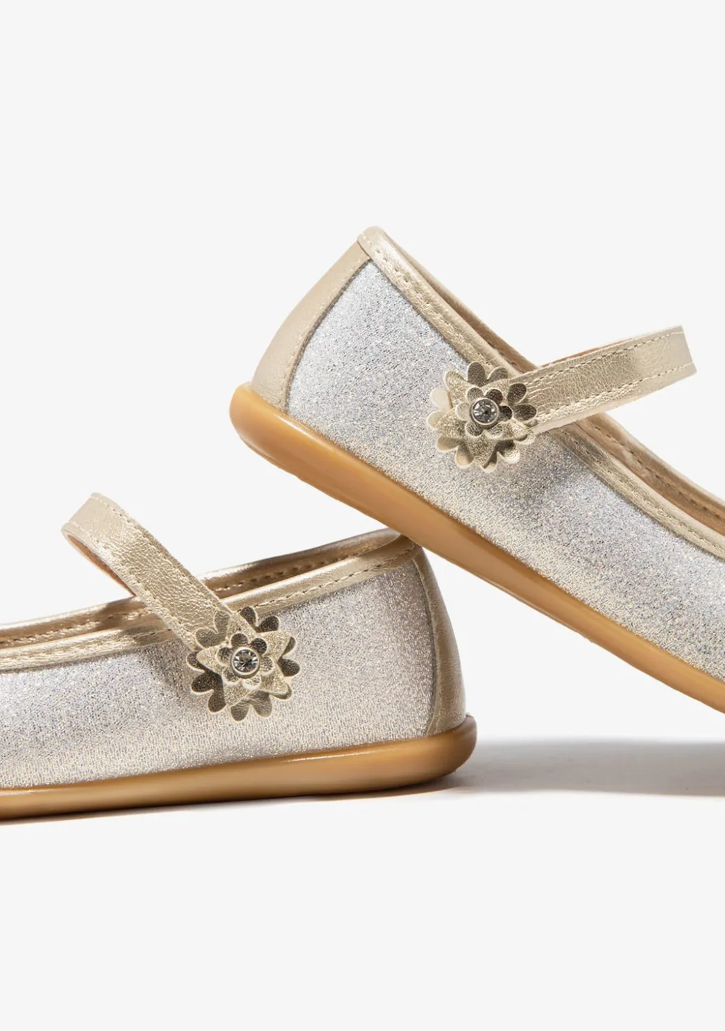 Hot Bailarinas Flor Glitter Oro Zapatos De Ceremonia|Bailarinas