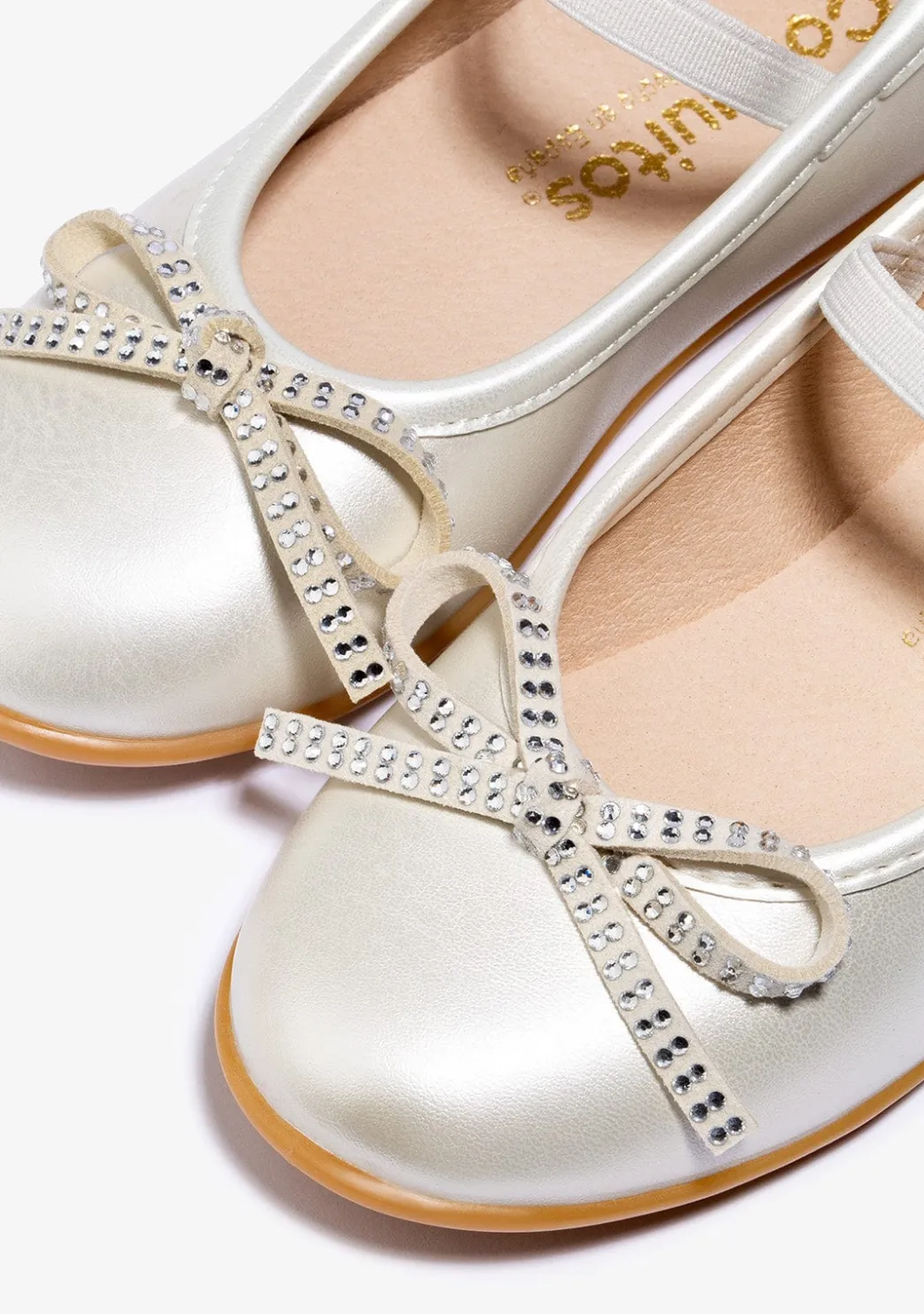 Flash Sale Bailarinas Lazo Strass Blanco Zapatos De Ceremonia|Bailarinas