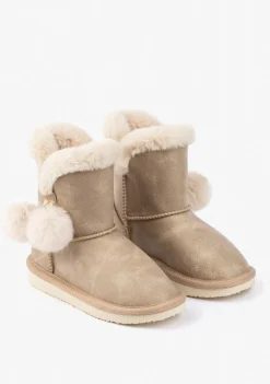 Hot Botas Australianas Pompón Pelo Beige B&W Botas Australianas|Botas Australianas