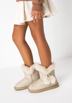 Hot Botas Australianas Pompón Pelo Beige B&W Botas Australianas|Botas Australianas
