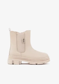 Hot Botas De Niña Elástico Napa Beige B&W Botas|Botas