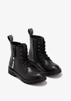 New Botas De Niña Militares Logo Negro B&W Botas|Botas