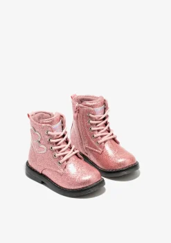 Outlet Botines De Bebé Corazones Cordones Rosa Botas|Botas