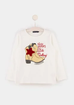 New Camiseta Con Luz De Niña Botas Camisetas|Camisetas Manga Larga