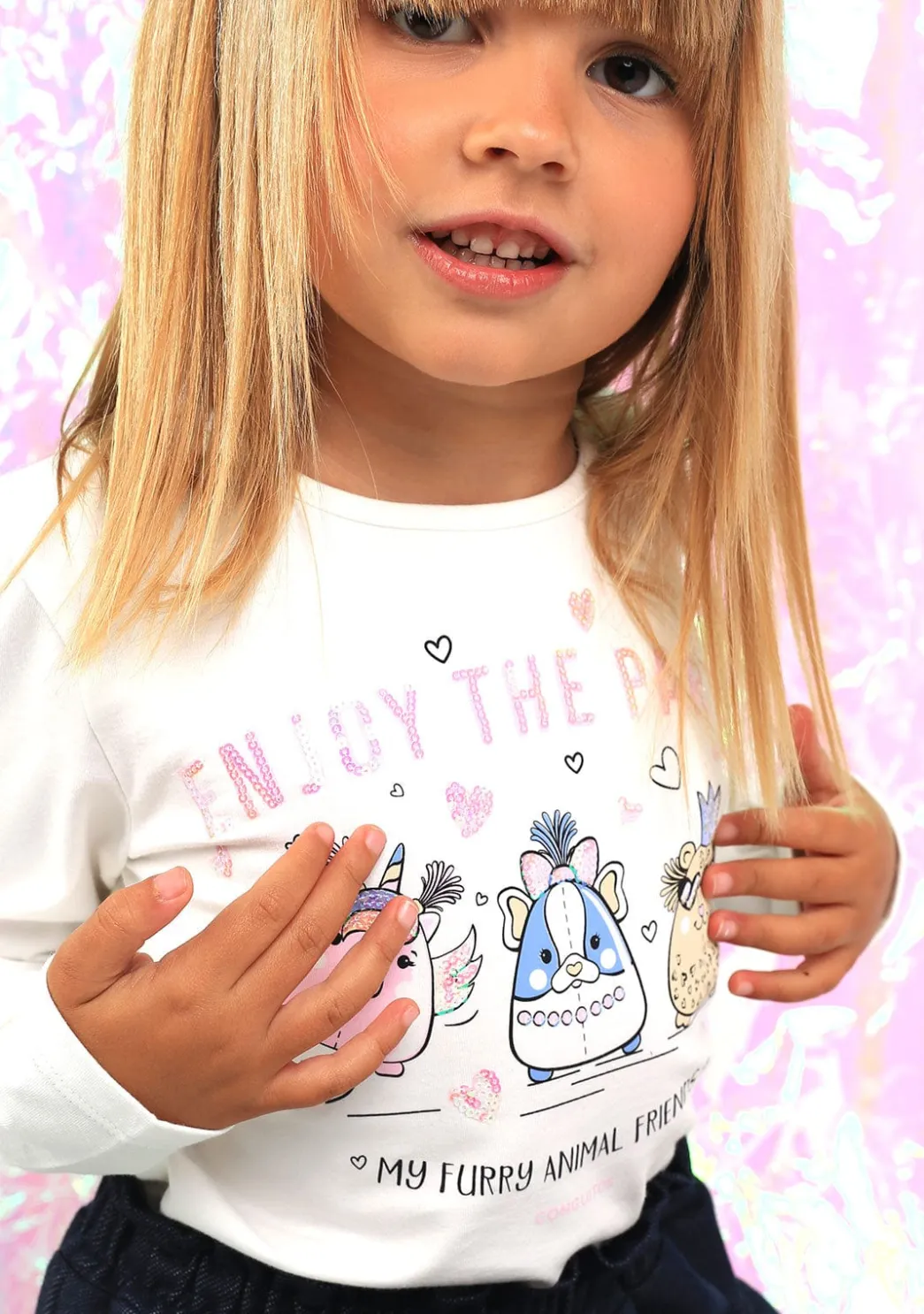 Best Sale Camiseta De Niña Animal Friends Blanco Camisetas|Camisetas Manga Larga
