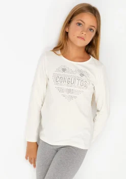 Best Sale Camiseta De Niña Corazón Strass Blanco Camisetas|Camisetas Manga Larga