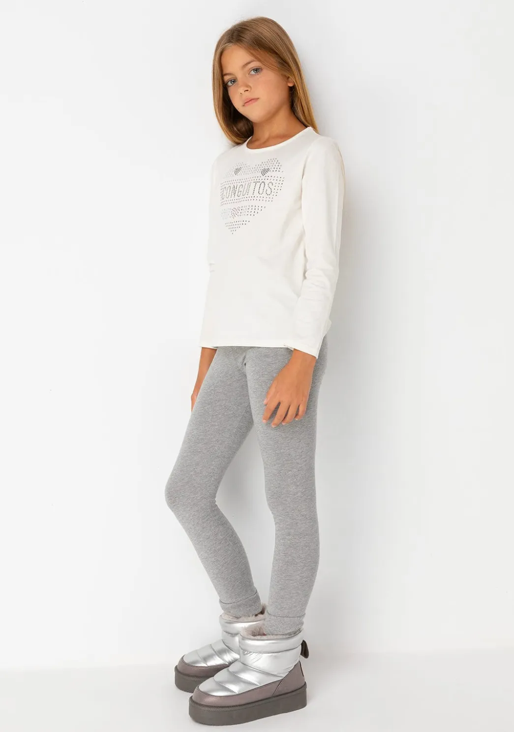 Best Sale Camiseta De Niña Corazón Strass Blanco Camisetas|Camisetas Manga Larga