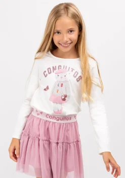 Clearance Camiseta De Niña Osito University Blanco Camisetas|Camisetas Manga Larga