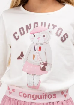 Clearance Camiseta De Niña Osito University Blanco Camisetas|Camisetas Manga Larga