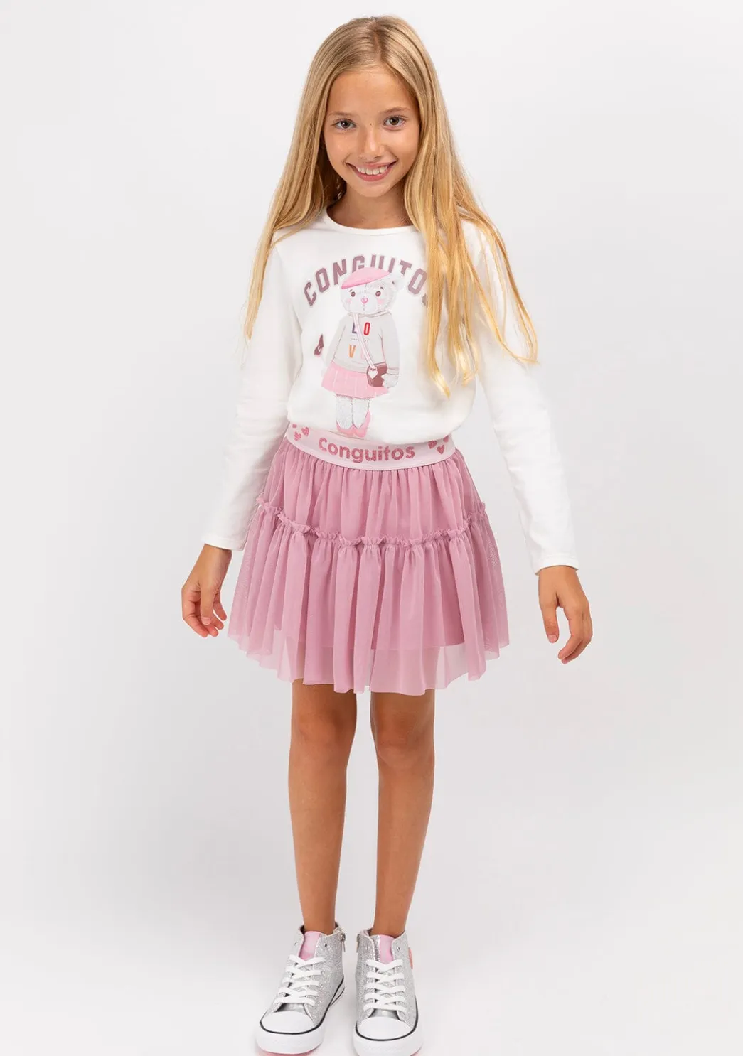 Clearance Camiseta De Niña Osito University Blanco Camisetas|Camisetas Manga Larga