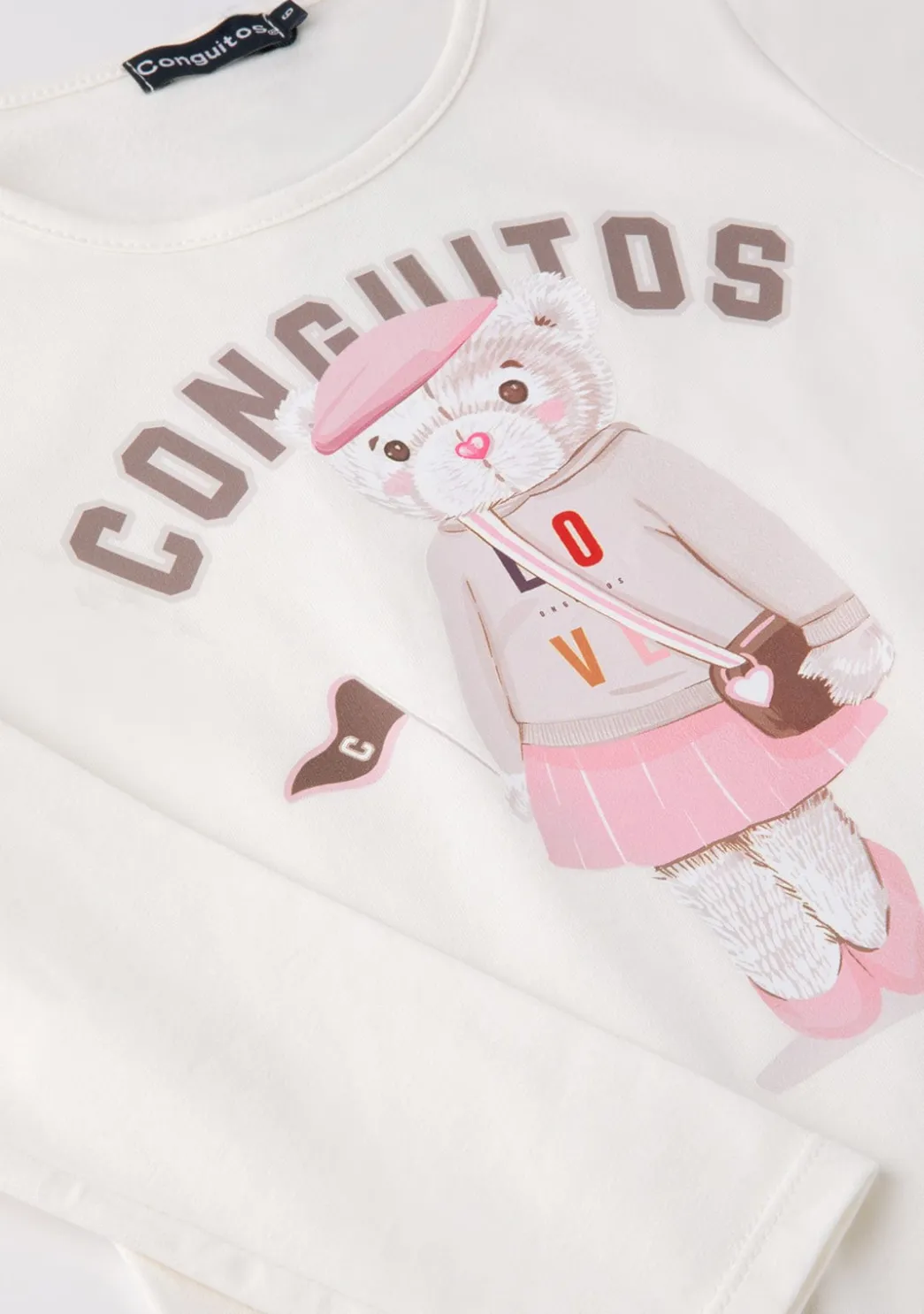 Clearance Camiseta De Niña Osito University Blanco Camisetas|Camisetas Manga Larga