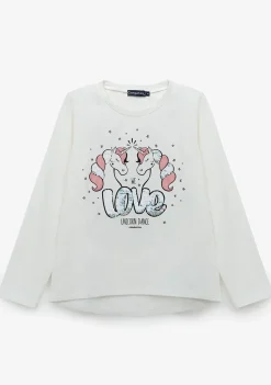 Outlet Camiseta De Niña Unicornios Blanco Camisetas|Camisetas Manga Larga