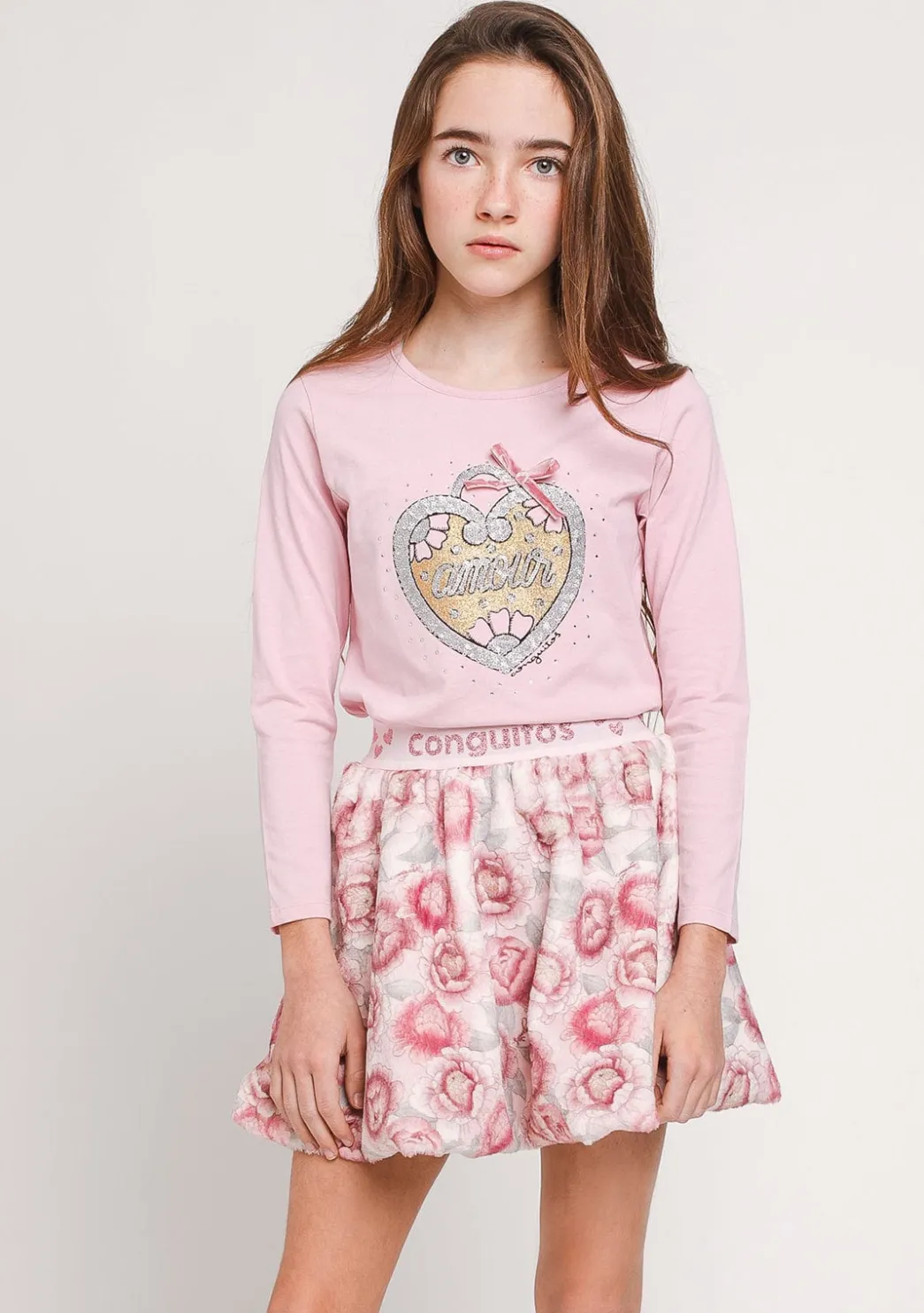 Cheap Camiseta Niña Corazón Rosa Camisetas|Camisetas Manga Larga