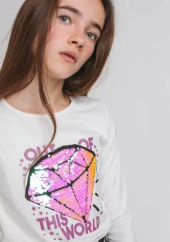 Online Camiseta Niña Diamante Lentejuelas Reversibles Camisetas|Camisetas Manga Larga