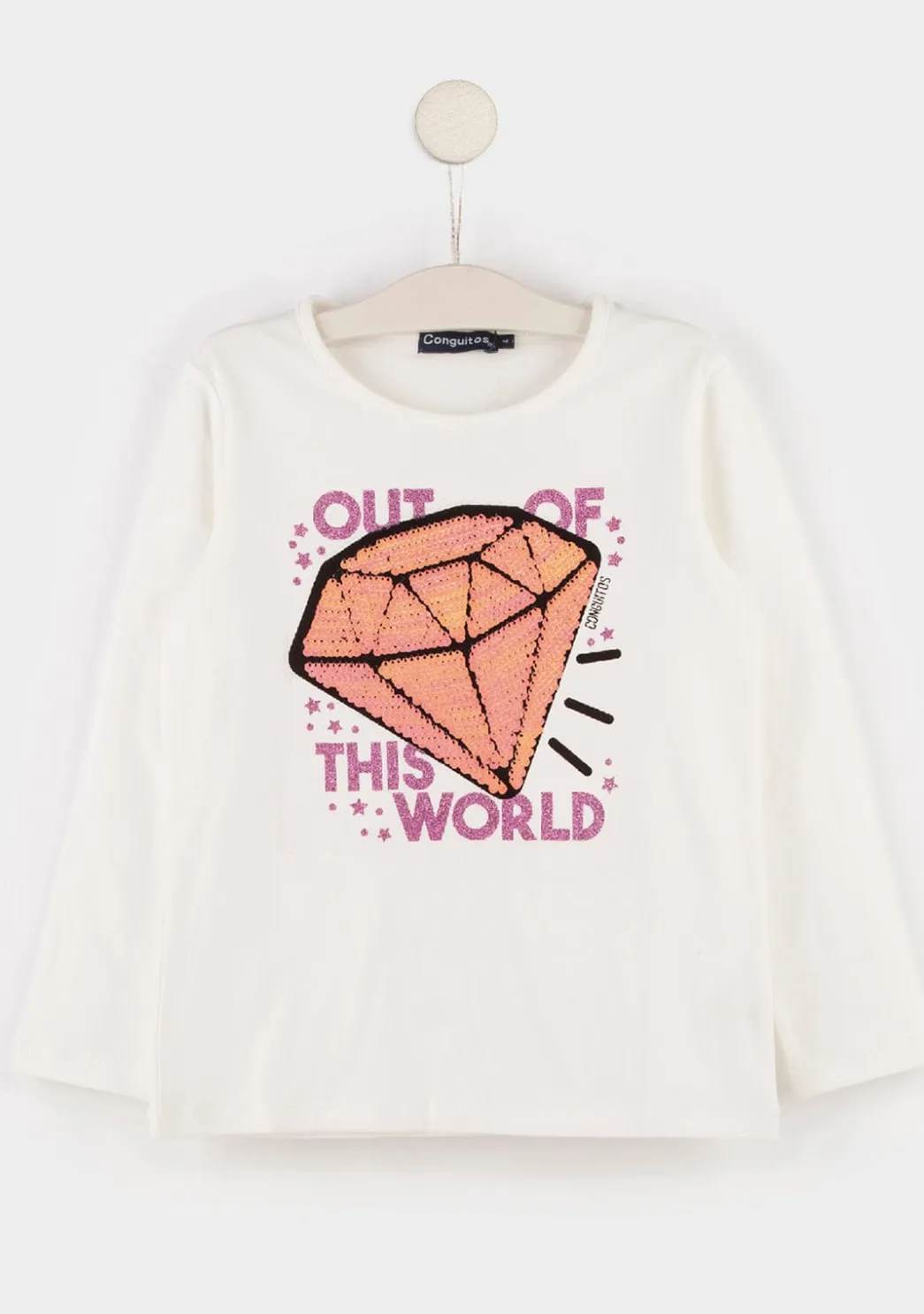 Online Camiseta Niña Diamante Lentejuelas Reversibles Camisetas|Camisetas Manga Larga