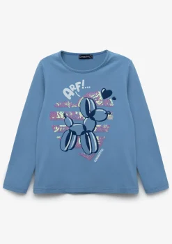 Outlet Camiseta Niña Dog Balloon Azul Camisetas|Camisetas Manga Larga