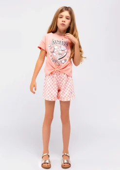 Shop Camiseta Niña Estampado Anudado Naranja Camisetas