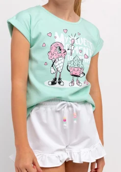 Sale Camiseta Niña Estampado Helado Menta Camisetas