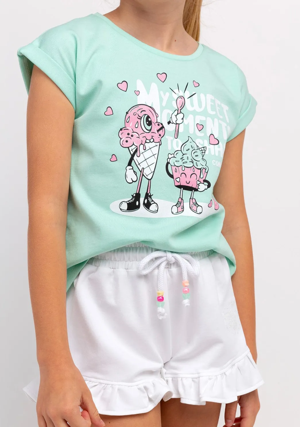 Sale Camiseta Niña Estampado Helado Menta Camisetas