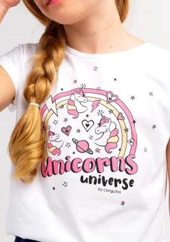 Cheap Camiseta Niña Estampado Unicornio Solar Reactivo Blanco Camisetas
