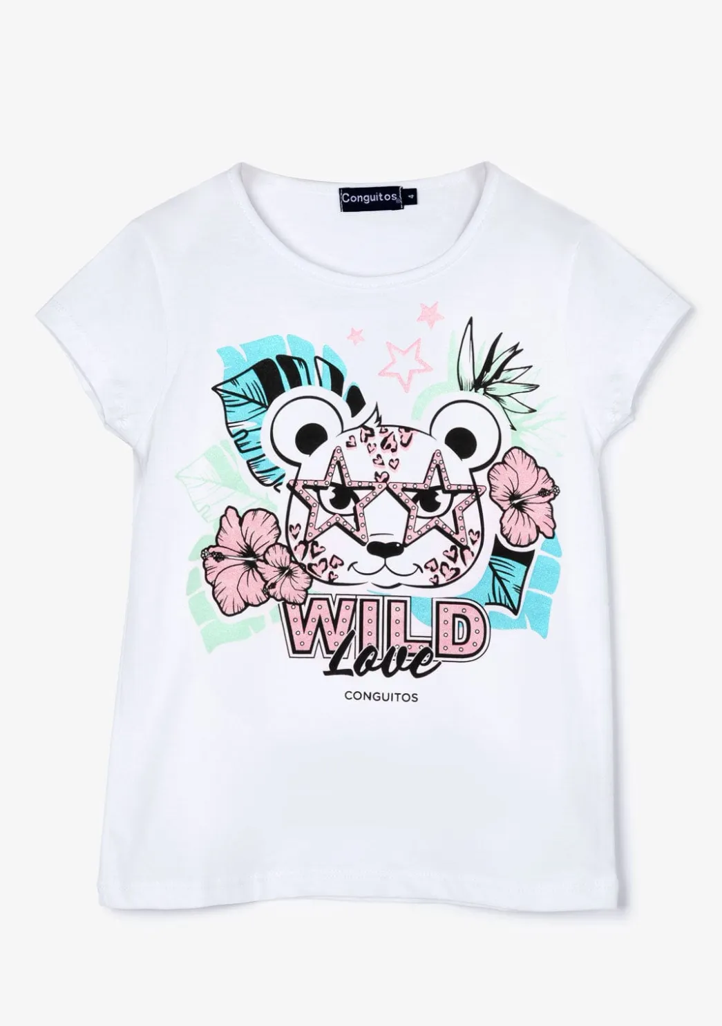 Store Camiseta Niña Leopardo Glitter Blanco Camisetas