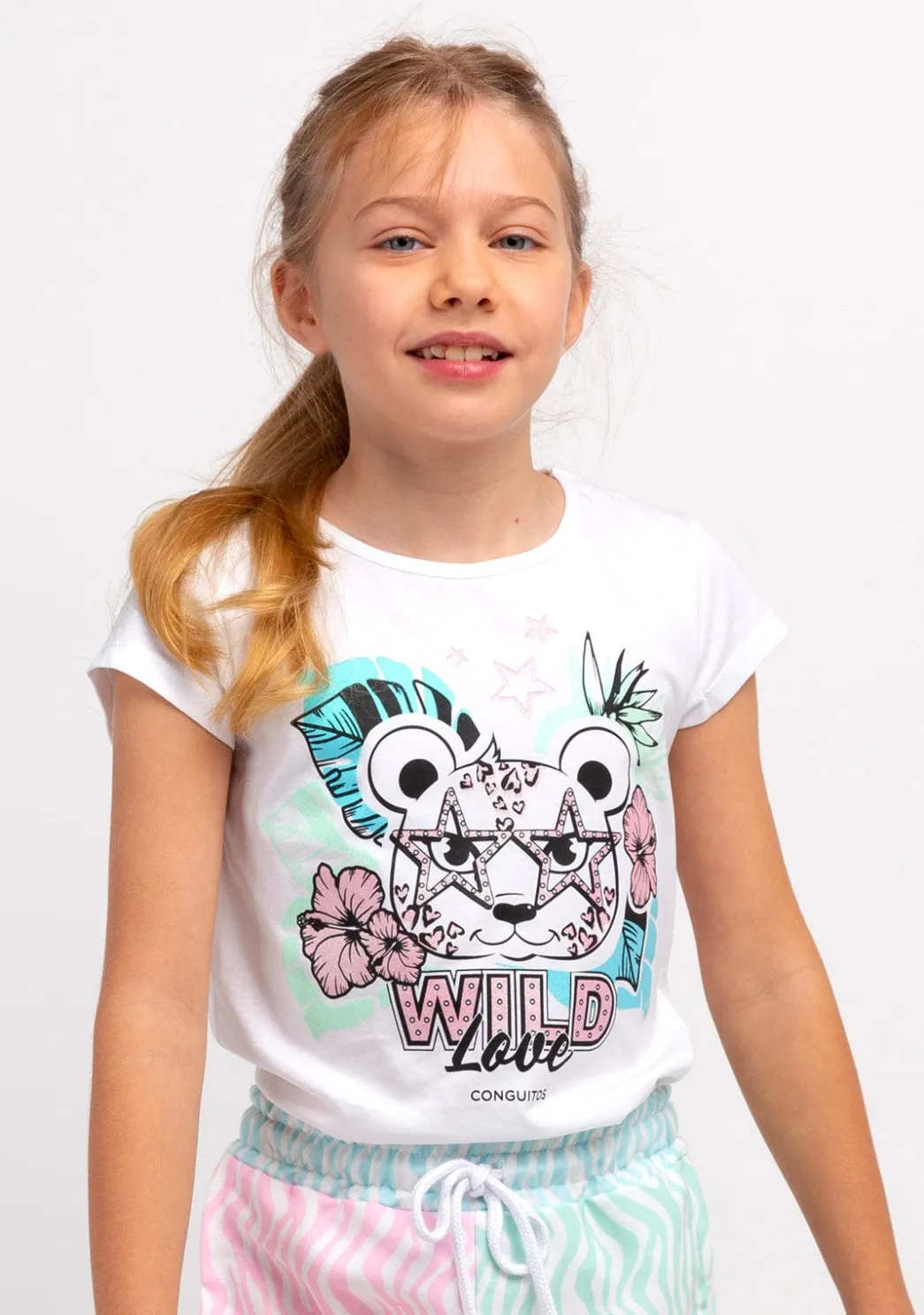 Store Camiseta Niña Leopardo Glitter Blanco Camisetas