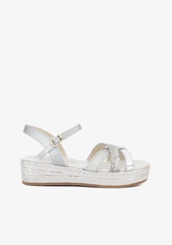 Sale Sandalias Cuña De Niña Glitter Plata Sandalias|Alpargatas