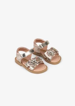 Best Sandalias De Bebé Flores Piel Metalizada Sandalias