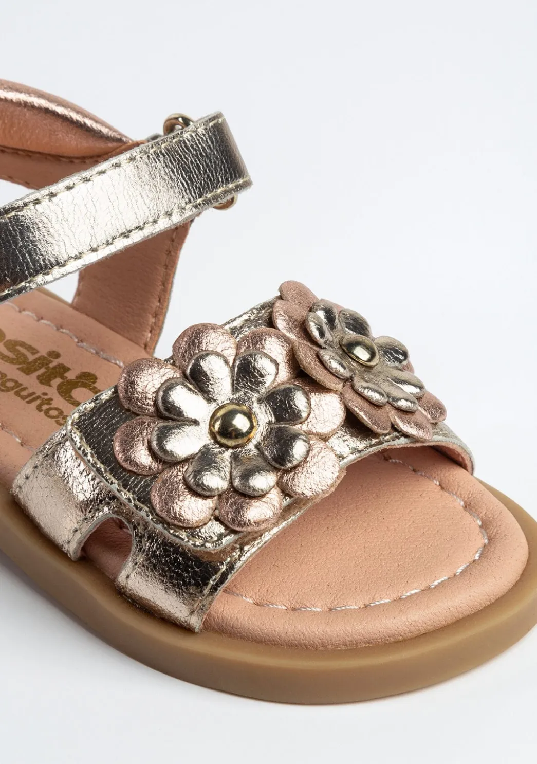 Best Sandalias De Bebé Flores Piel Metalizada Sandalias