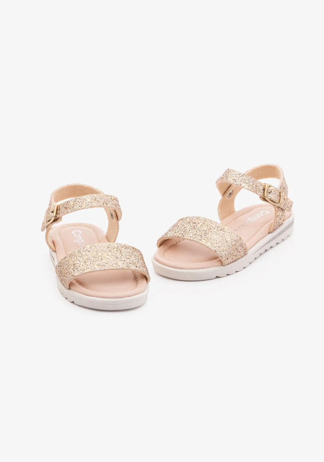 New Sandalias De Niña Glitter Platino Sandalias