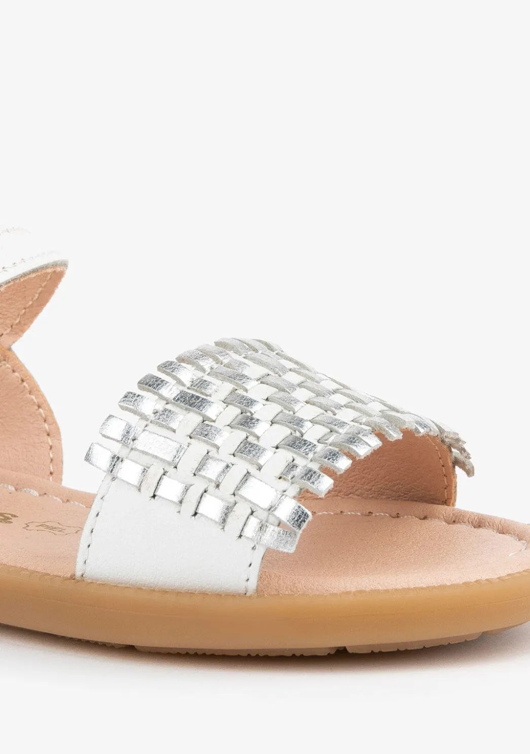 Flash Sale Sandalias De Niña Piel Trenzada Blanco/Plata Sandalias|Zapatos De Ceremonia