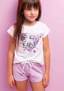 Sale Short Deportivo De Niña Liso Corazón Malva Shorts