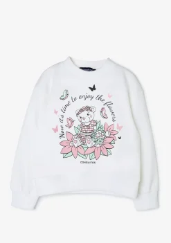 Cheap Sudadera De Niña Blanco Oso Glitter Flores Sudaderas