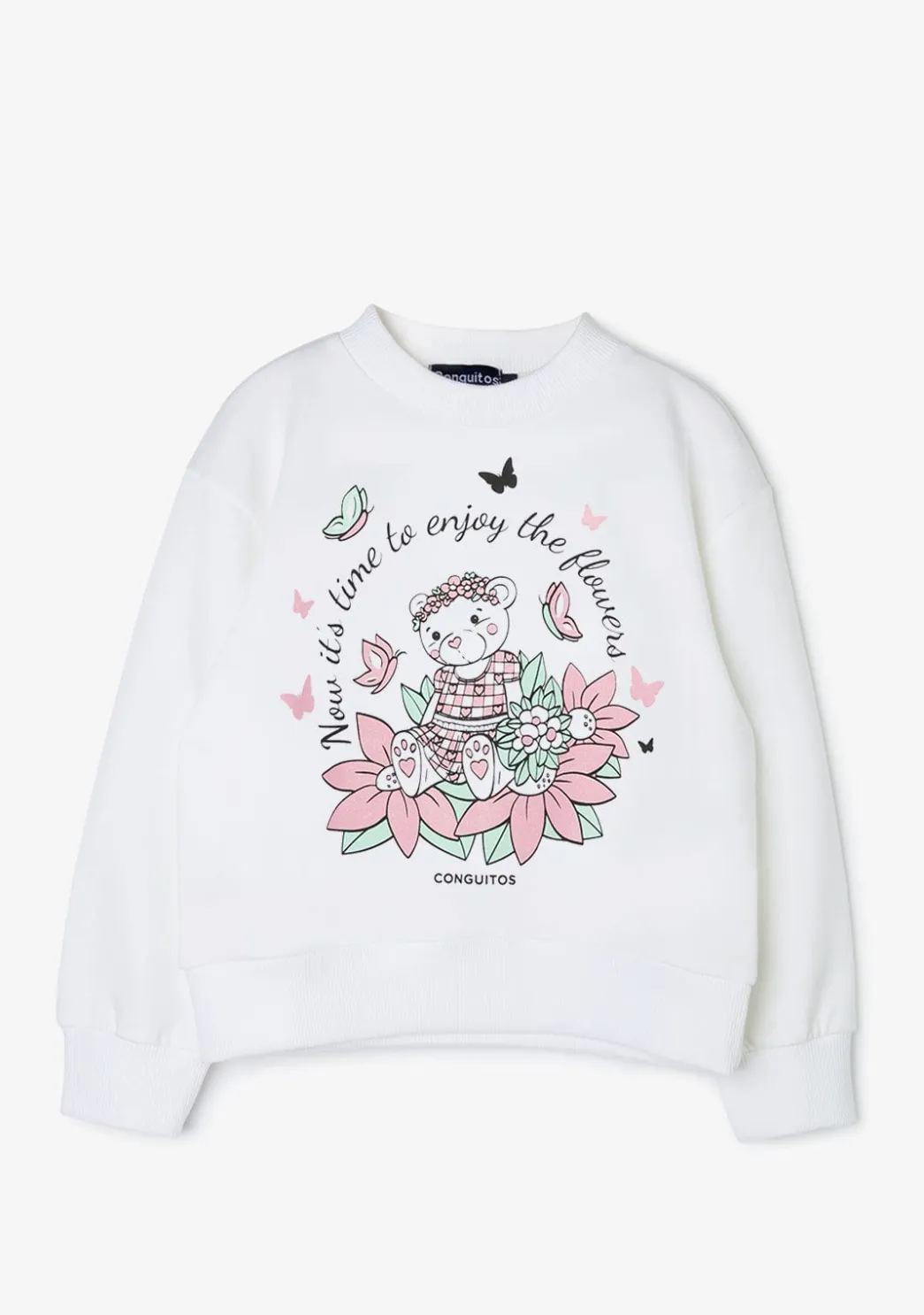Cheap Sudadera De Niña Blanco Oso Glitter Flores Sudaderas