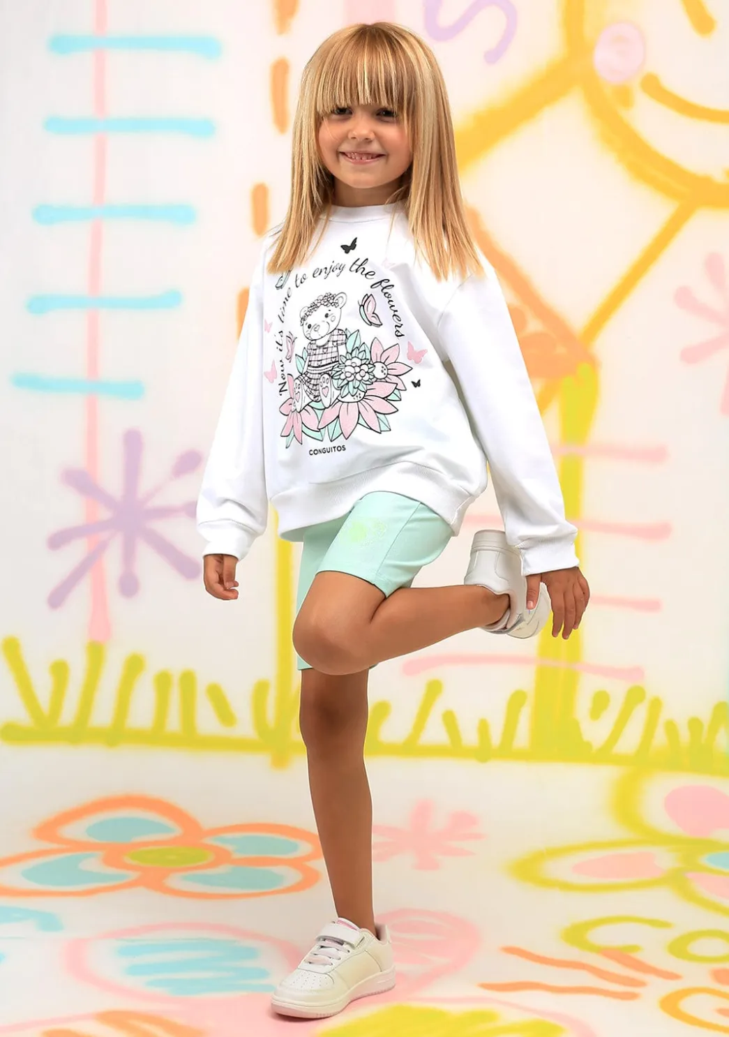 Cheap Sudadera De Niña Blanco Oso Glitter Flores Sudaderas