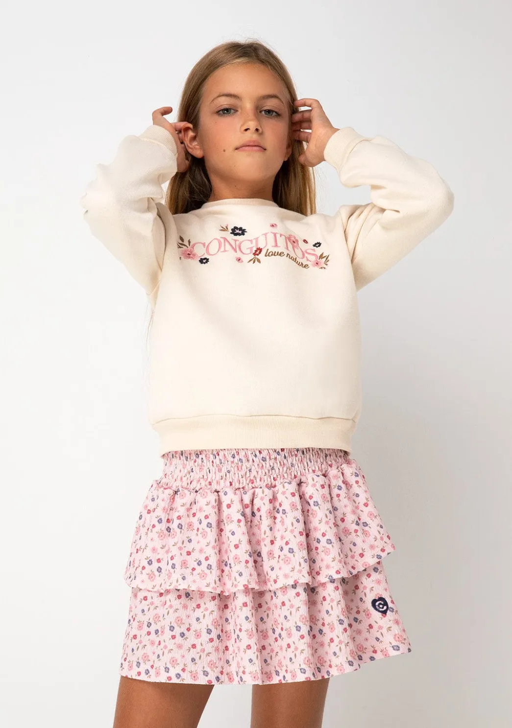 Clearance Sudadera De Niña Flores Beige Sudaderas